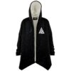 Starfield rave cloak with speckled cosmic print and triangle logo front view
