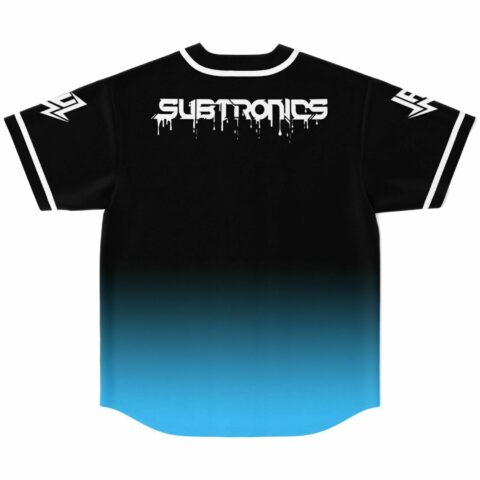 Black to blue ombre baseball jersey with dripping Subtronics text print across the back