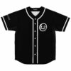 Black rave baseball jersey with hand drawn spray paint face front view