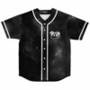 Black galaxy print baseball jersey with cloud creature chest logo front view