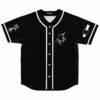 Black baseball jersey with white fox head graphic and kanji sleeve print front view