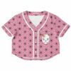 Pink rave cropped baseball jersey with a Techno slayer bold text print on the back