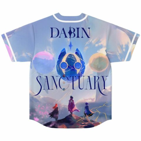 Back view of jersey with anime fantasy scene featuring floating planets and cloaked figures