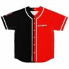 Split black and red baseball jersey with Phantom Thieves script logo on chest, front view