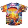 Back view of glowing mushroom forest jersey with dancing aliens and LSDREAMER text