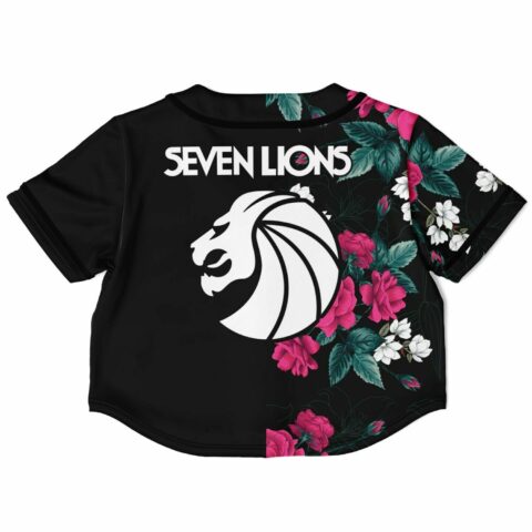 Back view of crop top with floral pattern and lion silhouette