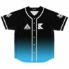Black-to-blue ombre baseball jersey with Snake Pit triangle logo, lightning bolt sleeves, front view