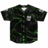 Black marble rave baseball jersey with neon green swirl print and STVNK FVCE chest logo