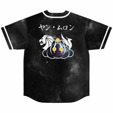 Back view of galaxy rave jersey with Japanese text and lion cloud creature graphic