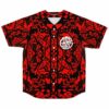 Red and black kaleidoscopic tribal rave baseball jersey with Good Vibes chest print front view