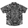 Black and white abstract patterned short sleeve rave button-down shirt