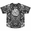 Back view of black and white rave jersey with Lost Minds logo on symmetrical print