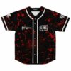 Black rave baseball jersey with red blood splatter print and King text on front