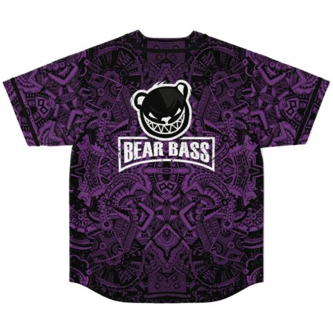Back view of purple mandala rave jersey with growling bear logo and Bear Bass text