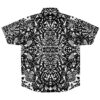 Back view of the geometric monochrome short sleeve rave button-down shirt