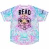 Back view of pastel swirl jersey with READ text and geometric die graphic
