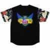Neon owl and glowing EDC logo print on black jersey back with floral sleeve panels
