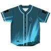 Teal aurora print baseball jersey with sound wave chest logo, front view
