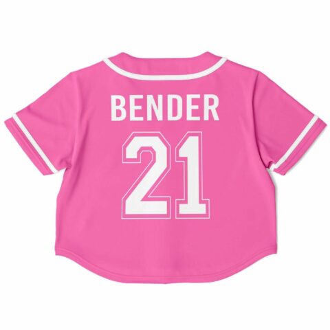 Back view of pink cropped jersey with white number design