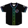 Black rave baseball jersey with neon gradient piping and Pure Trance circle patch on chest