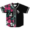 Front view of half rose floral jersey with white trim and abstract white chest graphic