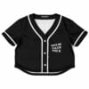 Black rave crop top with the Break your Neck print