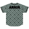 Sage gray monogram baseball jersey back with bold ARMIN text and repeating LV/A motifs