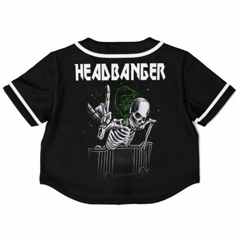 Black crop top with skeleton graphic and glowing green skull design
