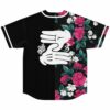 Back view of half floral black jersey with white hand graphic and “Feds Dead” text