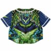 Back view of the Ganja White Night fan rave cropped baseball jersey with intricate geometric patterns