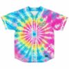 Rainbow tie-dye sunburst jersey front with readable GRiZ chest logo and white trim