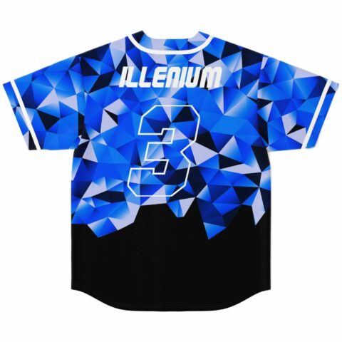 Blue black low poly geometric jersey with visible ILLENIUM text and outlined 23, back view