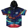 Cosmic galaxy hooded jersey front view with “WUBBA LUBBA DUB DUB!” text and nebula clouds