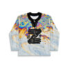 Iridescent oil slick swirl front view with black hand graphic and readable “Zeds Dead” text