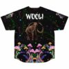 Cosmic mammoth graphic on black starfield jersey with mushroom hem back view
