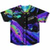 Neon galaxy swirl print jersey in black with holographic liquid pattern and GRiZ script
