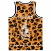 Orange leopard print rave basketball jersey back view with Old Ways text and microscope graphic