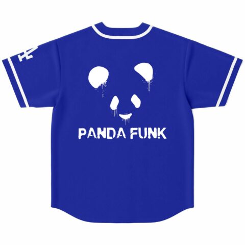Royal blue jersey back with drip-style panda face and Panda Funk text