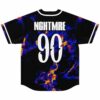 Back view of jersey printed NGHTMRE 90 over blue and orange flame smoke design