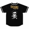Black jersey back view with skull in fedora and crossed trumpet bones design