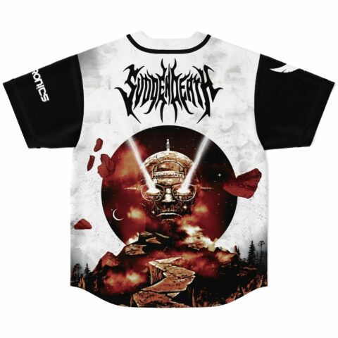 Suddendeath back print with robotic skull galaxy graphic on rave jersey