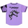 Purple back with airborne figures and bold lettering, flat-lay rear view
