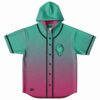 Teal magenta galaxy fade hooded baseball jersey with chest gem graphic front view
