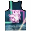 Back view of rave jersey featuring glowing neon text so I heard you like drum