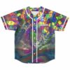Stained glass rave baseball jersey front view with peace love and glowbz text and LSDREAM
