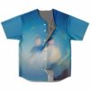 reversible jersey flipped to blue side showing blurred figures and gold lyric text