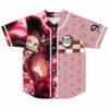 Front view of pink and red anime girl rave baseball jersey with Bass Slayer patch