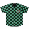 Green and black checkerboard baseball jersey with Bass Slayer red circle logo on chest