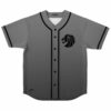 Grey lion head rave baseball jersey with black button placket, front view