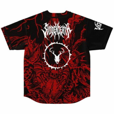 Back view jersey with SVDDEN DEATH logo and white deer skull over red demon print